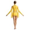 Womens Lyrical Dance Leotard Cold Shoulder Long Sleeves Sheer Mesh Waist One Piece Bodysuit Dancewear