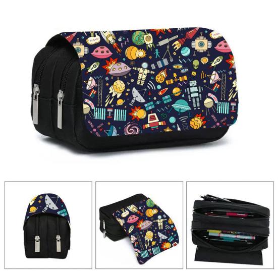 Pencil Case High Capacity Waterproof Double-layer Cartoon Flip Starry Sky Astronaut Pen Bag School