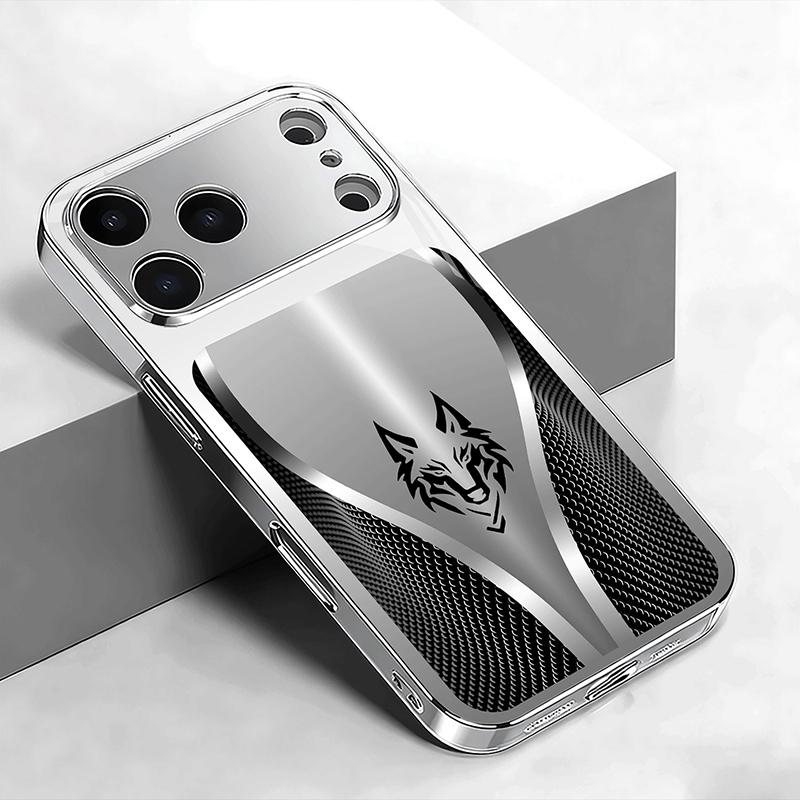 Zakrzywiona Tekstura Wzór Głowy Wilka Szklane Etui na Telefon Dla iPhone 11 12 13 14 15 16 17 Pro Max Plus 17 Air Posrebrzana Pokrywa