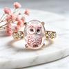 European and American new zircon pink owl ring niche design ring luxury ring