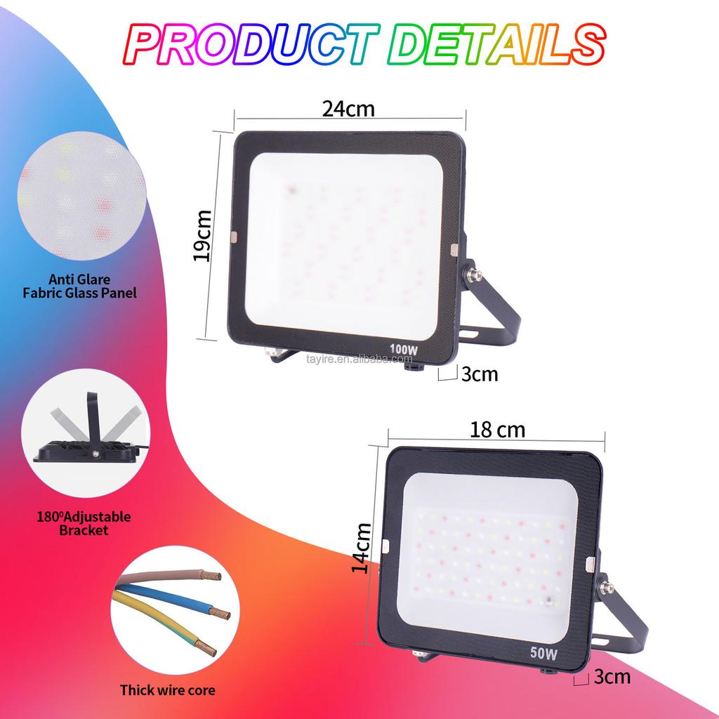 European Stock RGB Led Floodlight with EU Plug 50W 100W Multicolor Remote Control Memory Function 16Modes Led Lamp RGB Projector
