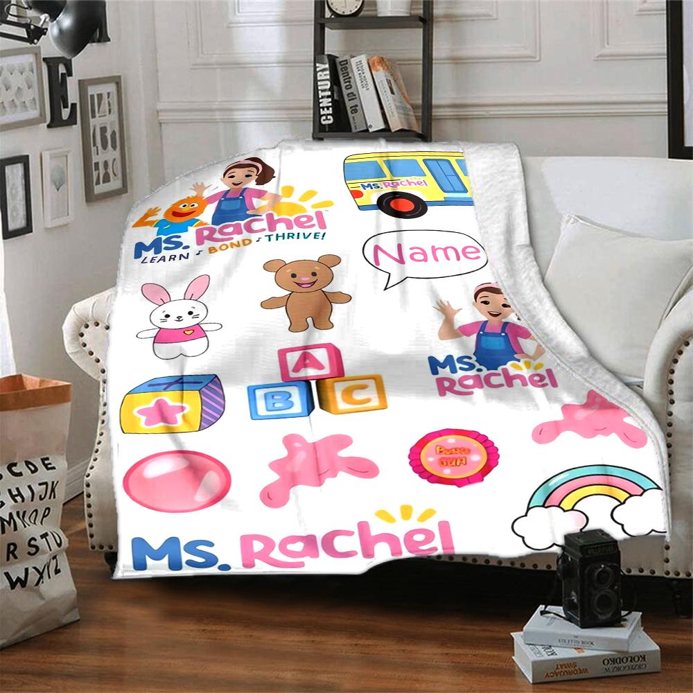 Custom Name Ms. Rachel Theme Printed Blanket - Perfect for Couch, Bed, Travel & Outdoor Use | Machine Washable, Cozy & Durable.