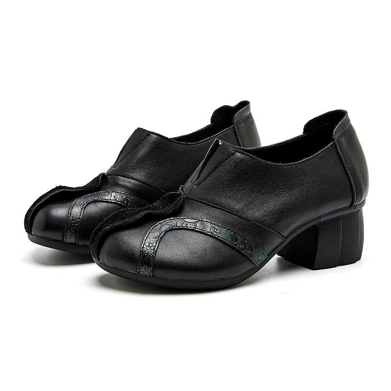 Fashion GKTINOO Women Pumps Genuine Leather High Heel Shoes Genuine Leather Thick Heels Handmade Shoe Vintage Style