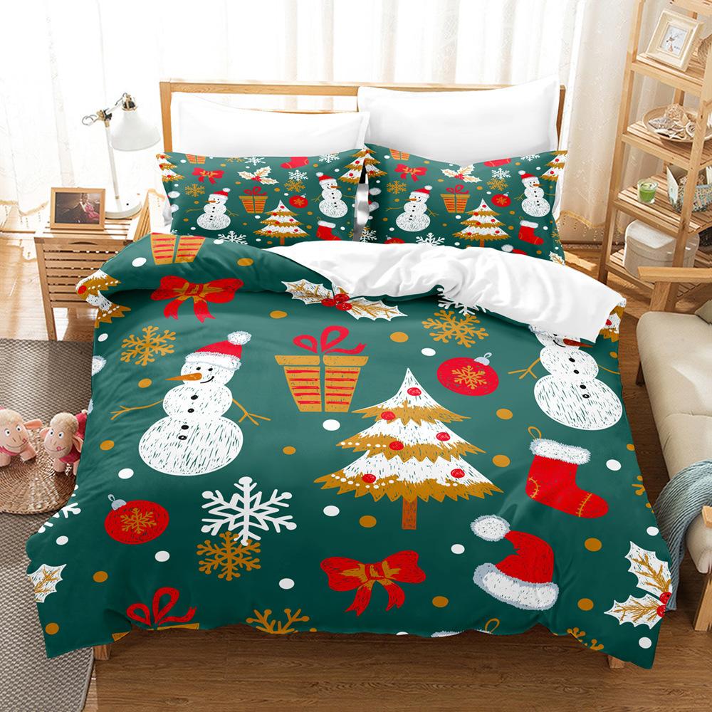 Christmas-Themed 3D Digital Printing Three-Piece Bedding Kit, Snowman Series