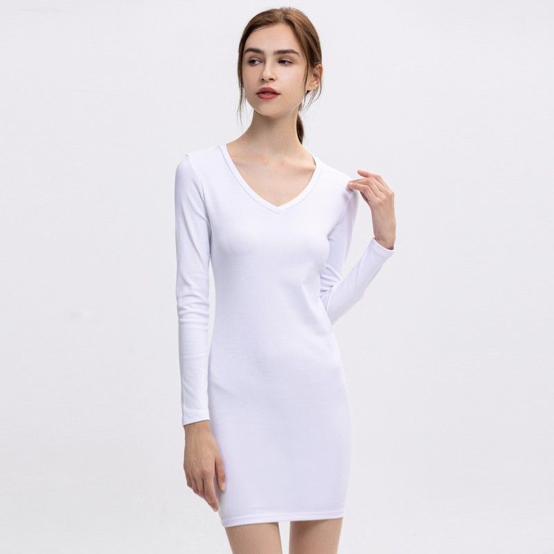 

Small Elegant Ins Long Sleeves Dress Female 2025 Spring & Fall New Arrival Knitting V Neck Silm Bottoming Hip Skirt Fashion White M(55.00 kg-62.50 kg)