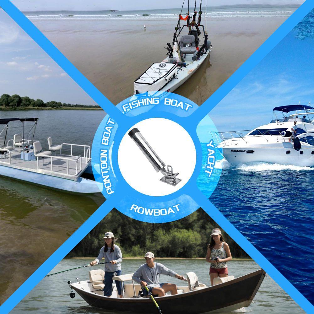 360° Adjustable Fishing Rod Holder – Deck Mount 316 Stainless Steel Rod Pod Rack With Protective Rubber, For Marine Boat Yacht (Mirror Polish)