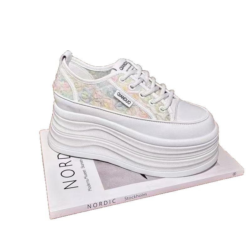 Little white shoes thin small summer new thick-soled heightening mesh breathable embroidery casual board shoes