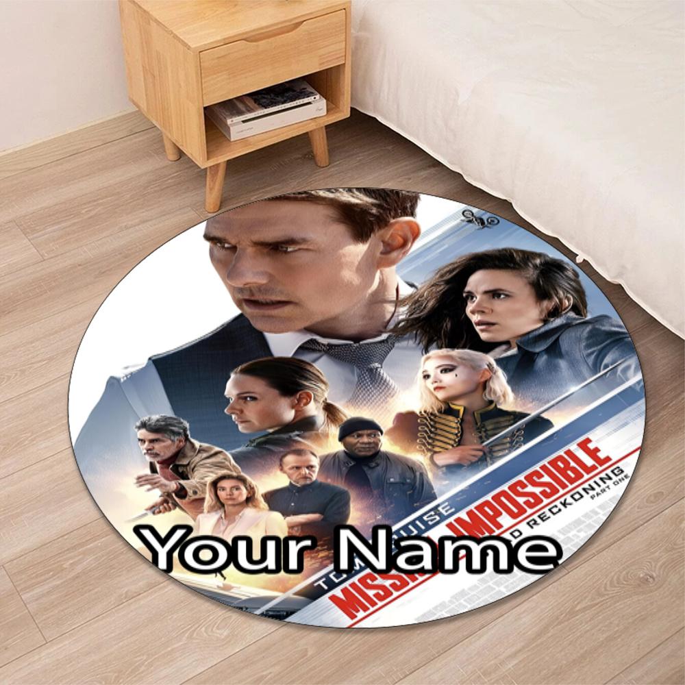 Custom Name Mission Impossible Printed Round Rug Carpet Chair Rug Area Rug Entryway Doormats,for Office Chair Living Room Bedroom Kitchen Room.