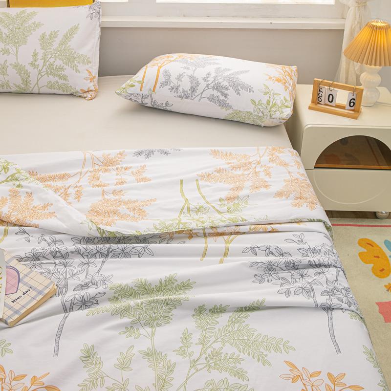 Botanical Leaves Summer Quilt Modern Simple 100% Cotton Air Conditioning Quilted Quilt Home Sofa Travel Camping Thin Blanket