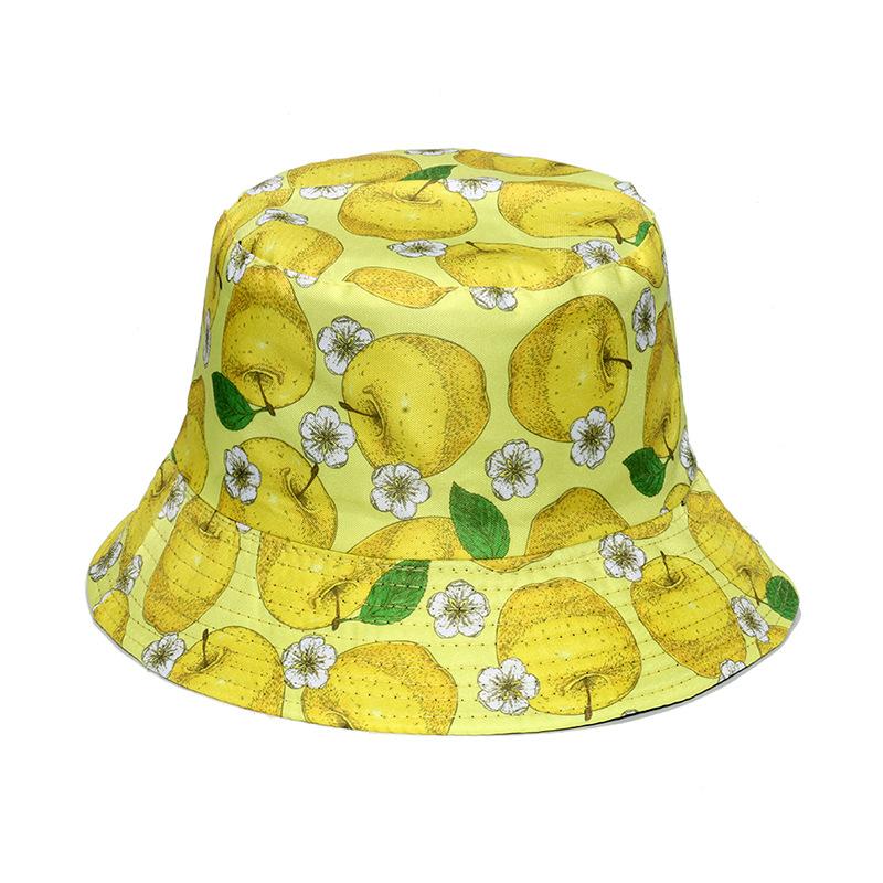 Unisex Vegetables Fruits Print Bucket Hats For Women Girls Summer Double-Sided Foldable Panama Sun Hat Fruit Bob Fisherman Caps