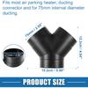 Y Piece Duct Air Ducting Connector Straight Air Heater Duct Joiner Connector Pipe 2.95'' 75mm OD Black (Set of 2)