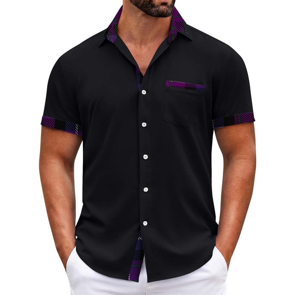 Men's Plaid Printed Button Short Sleeve Shirts Men's Casual Fashion Short Sleeve Shirts