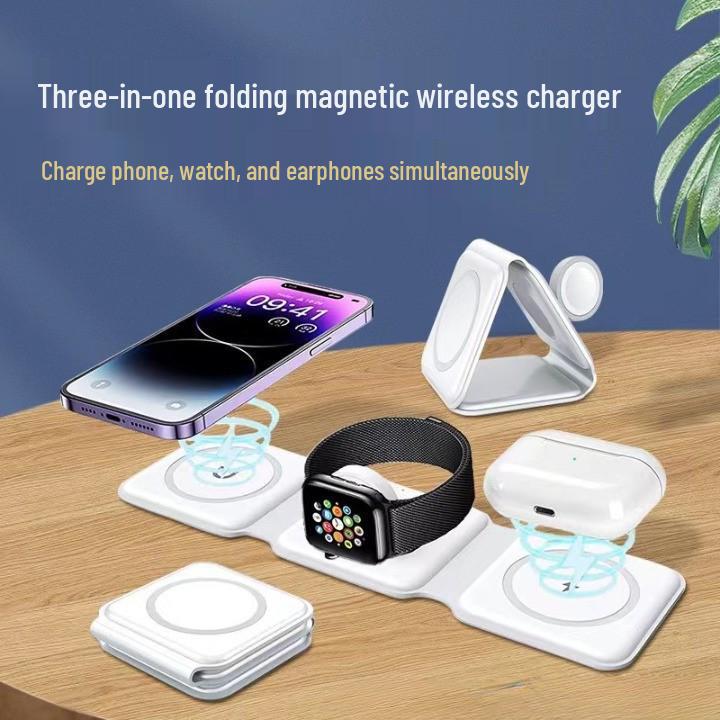 3-in-1 Foldable 15W Magnetic Wireless Charger for Phone, Earphones, and Watch