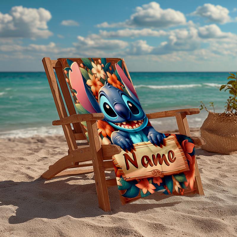Custom Name Ultra-Soft Beach Towel with Stitch Theme,Ideal for Pool - Camping, Diving - Perfect Travel Essential, Vibrant Beach Towel.