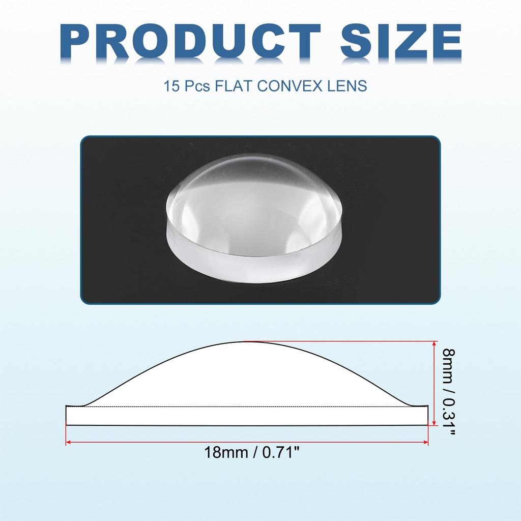 PATIKIL 15pcs 18mm Diameter Flat Convex Lenses 8mm Height PMMA
