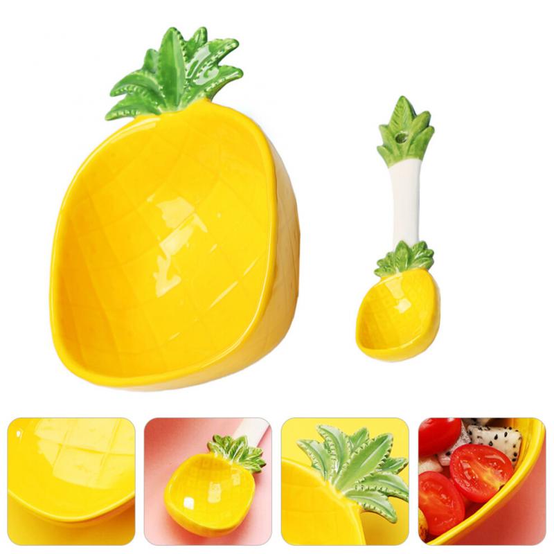 Pineapple Salad Bowl Ceramic Kid Rice Bowl With Spoon 300ml
