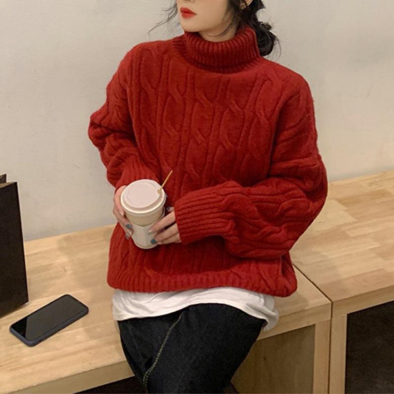 Lazy wind turtleneck sweater women's inner wear autumn and winter loose outer wear retro thickened soft waxy bottoming knitted sweater