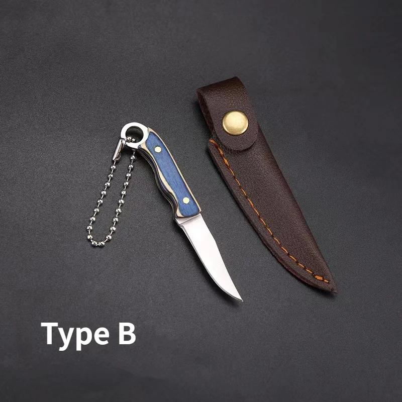 Mini Ring Colorful Wood Small Straight Knife Small Claw Pocket Keychain Open Box Package Small Gift Artifact