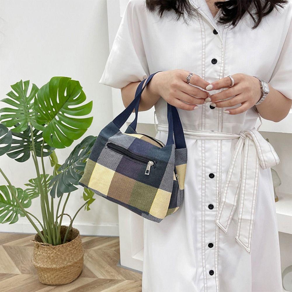 Women Fashion Zipper Oxford Cloth Bag Waterproof Casual Lunch Box Lightweight Vegetable Shopping Bag