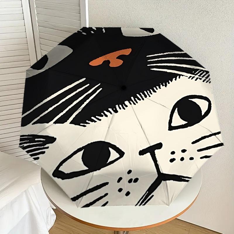 Unique Cat Face Print Umbrella: Perfect for Outdoor Adventures, Auto-Opening & Closing, Lightweight and Durable, Ideal as a Gift 006