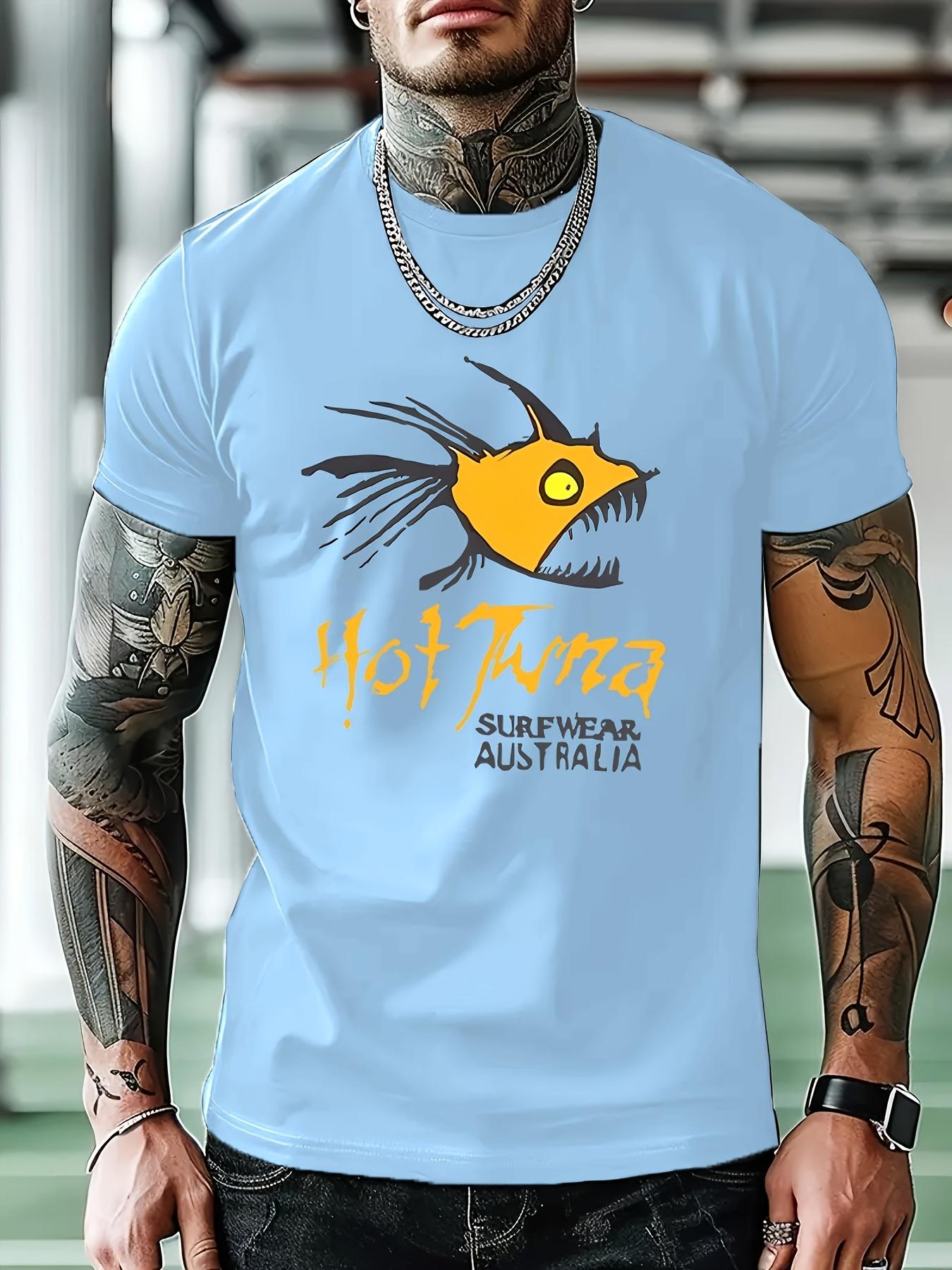 Casual Crew Neck Tshirt with Geometric Fish Design XXXL