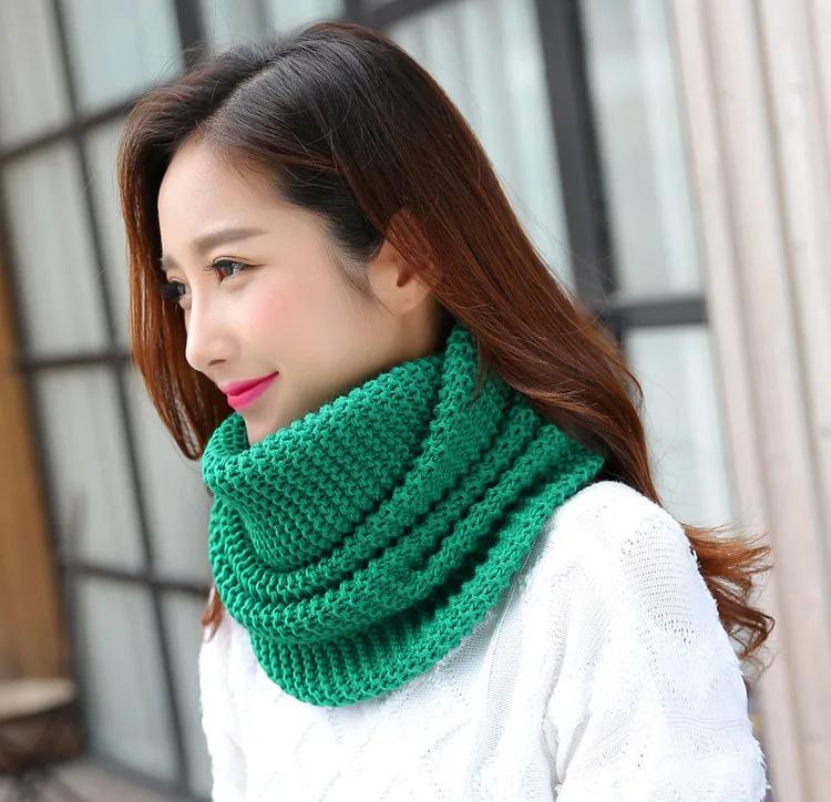 Solid Color Thick Knit Scarf for Women Autumn Winter Korean Style Warm Neckwear Scarf