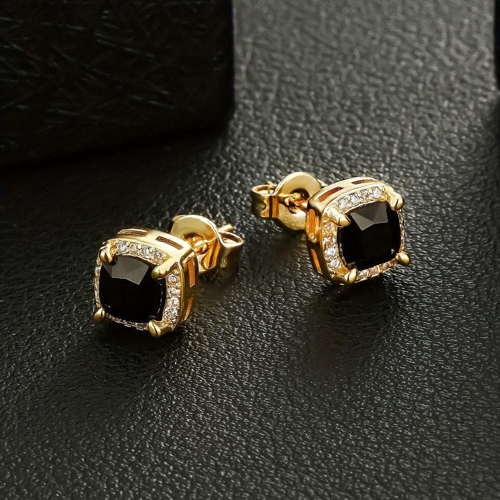 1 Pair  Elegant Square Stud Earrings, Synthetic Diamond Stainless Steel Post,CopperBase Non Magnetic,Unisex Fashion Jewelry Gift