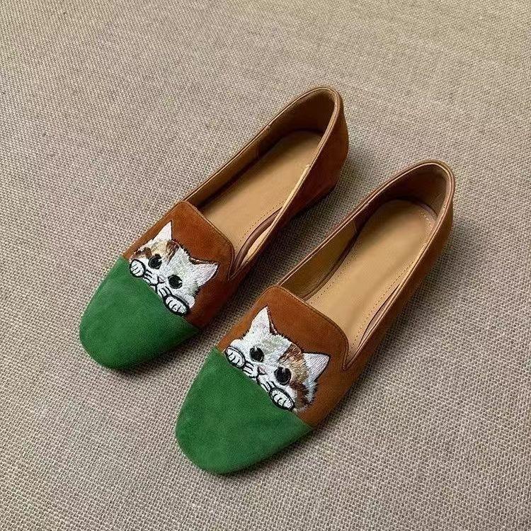 

Ретро национальный стиль новая китайская вышивка котенок верхняя одежда туфли Дуду плоские одинарные туфли женская обувь 35 зелёный