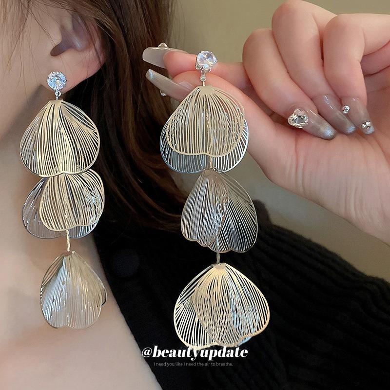 Silver Needle with Diamonds Hollow Flower Fringed Earrings Super Fairy Temperament Versatile Stud Earrings Exaggerated Atmosphere Earrings