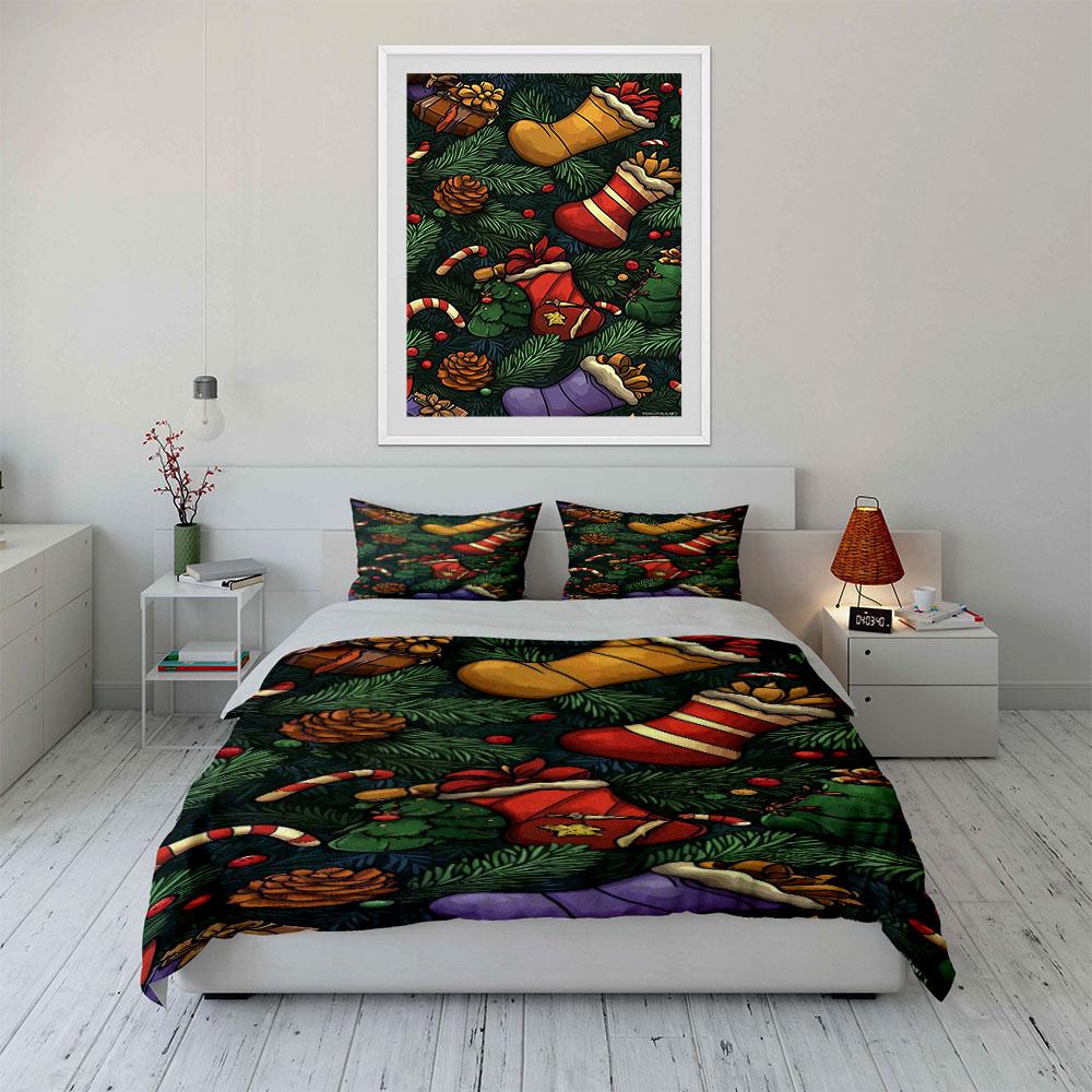 Stockings, Pinecones, Candy Canes. Bedding Sets Duvet Cover Sets Duvet Covers Pillowcases(1*Duvet Cover 2*Pillowcases Without Duvet Insert)