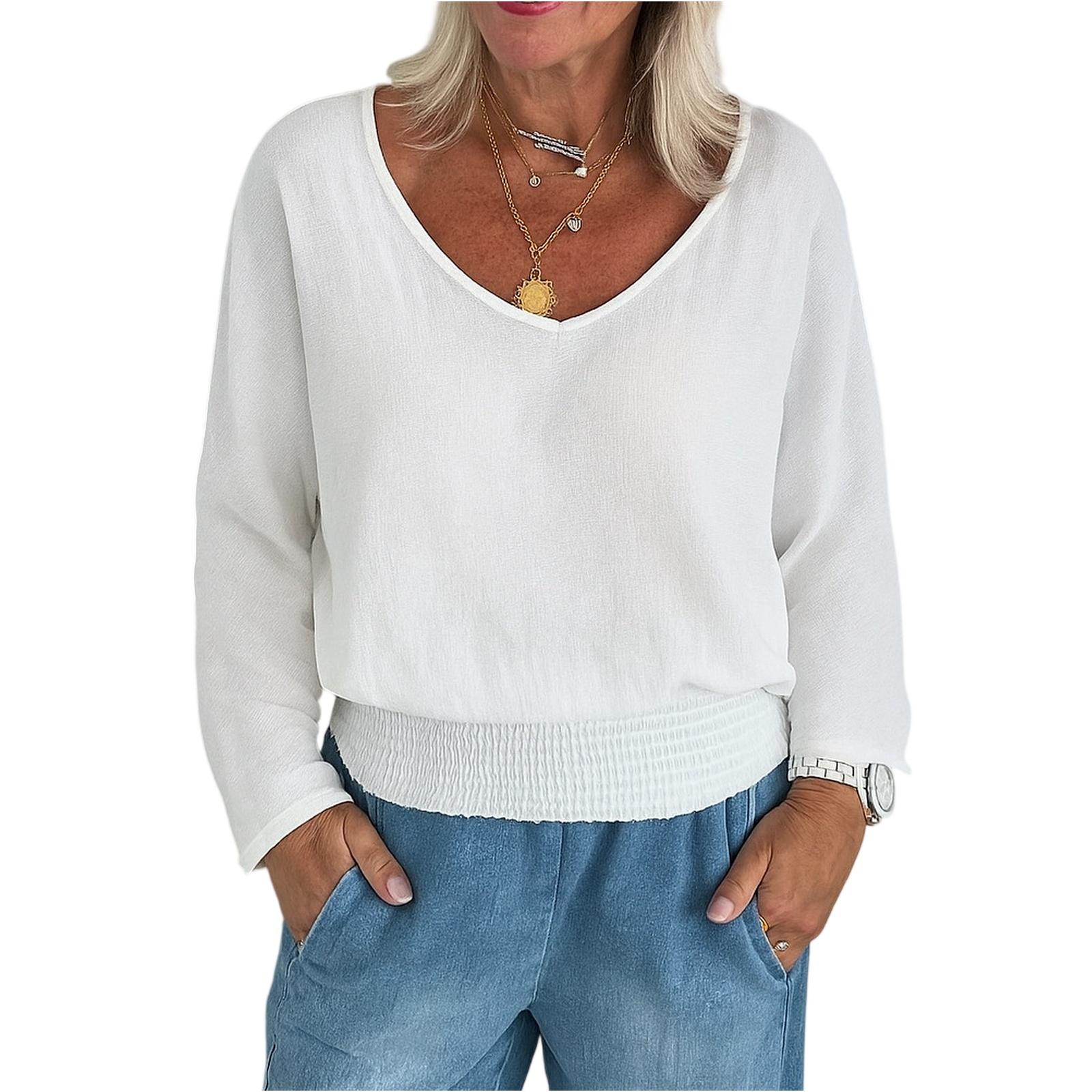 

Женский модный повседневный однотонный топ с длинным рукавом S белый