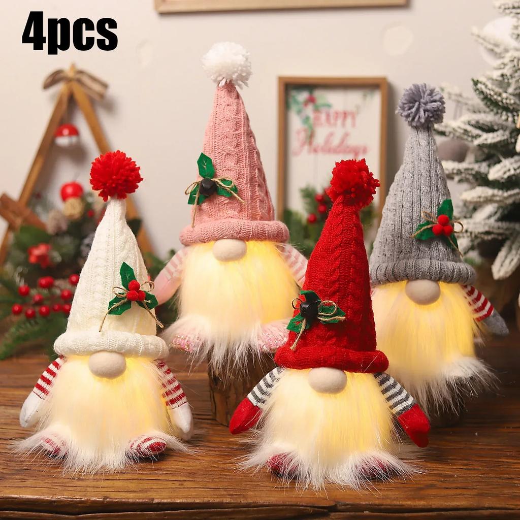 1~4pcs 2026 Christmas Decorations Glowing Gnome Knitted Doll with Led Night Light for Home Xmas Decor Navidad New Year 2027 Gift