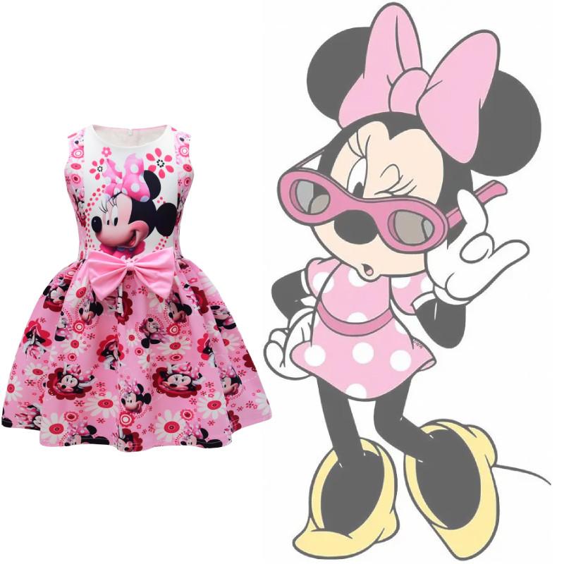 Rochie Fetiță Minnie Mouse Cu Imprimeuri Desenate Pentru Fete De Vară Rochie Casual Din Amestec De Bumbac Fete