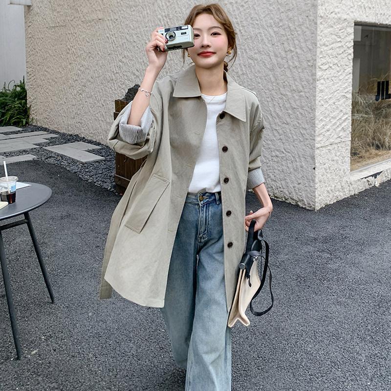 A New Autumn Fashionable, Casual, Simple, Elegant, Comfortable, Skin-Friendly Korean Design Mid-Length Trench Coat