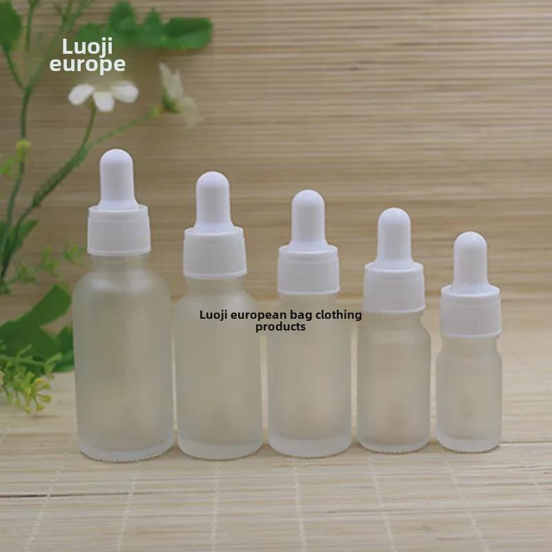 Frosted Glass Essential Oil Dropper Bottle with White Rubber Top