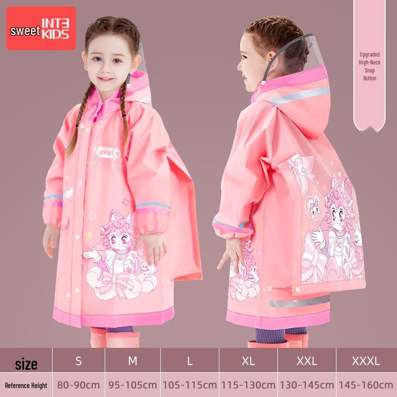 

2025 Новый водонепроницаемый плащ для девочек на всю длину тела для начальной школы, надевается поверх рюкзака S