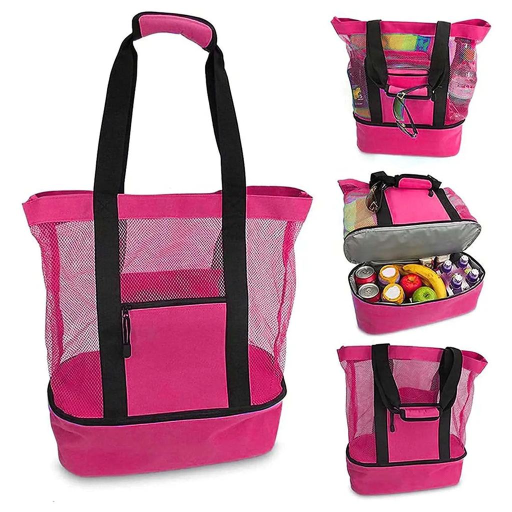 Double Layered Beach Shoulder Bag, Lightweight Multifunctional Travel Mesh Bag, Outdoor Bag with Insulation Layer