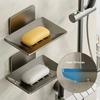 Carbon Steel Punch-Free Wall-Mounted Bathroom Storage Soap Dish, Hole-Free Adhesive Kitchen Storage Soap Holder Rack
