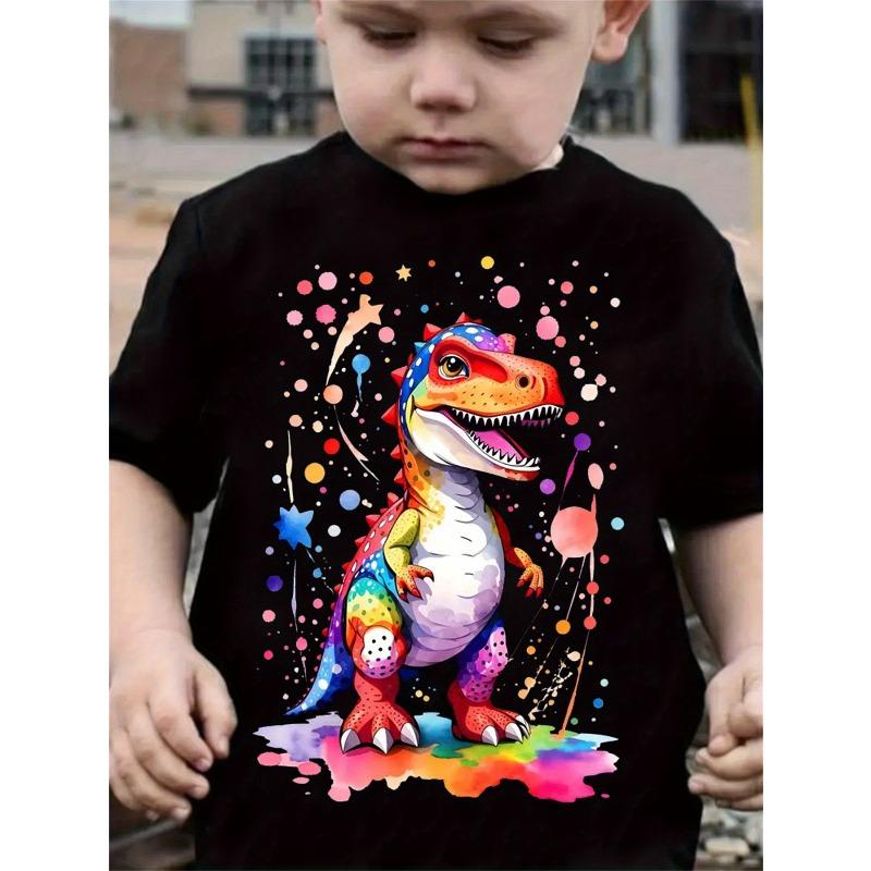 Colorful Cartoon Dinosaur Graphic T-Shirt, Featuring a Variety of Cute Dinosaur Prints In Short Sleeves