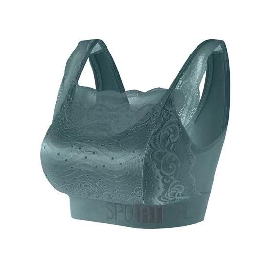 Women Fashion Breathable Wide Shoulder Straps V-shaped Beauty Back Anti Sagging Padded Sports Bra Lace Sweet Stitching Push Up Seamless Wireless Bra