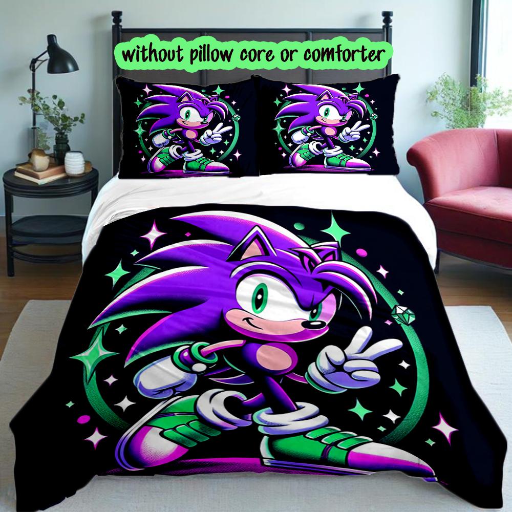3pcs Sonic Duvet Cover Set for Dorm Room Guest Room Decor, Soft Breathable, Not Comforter Set