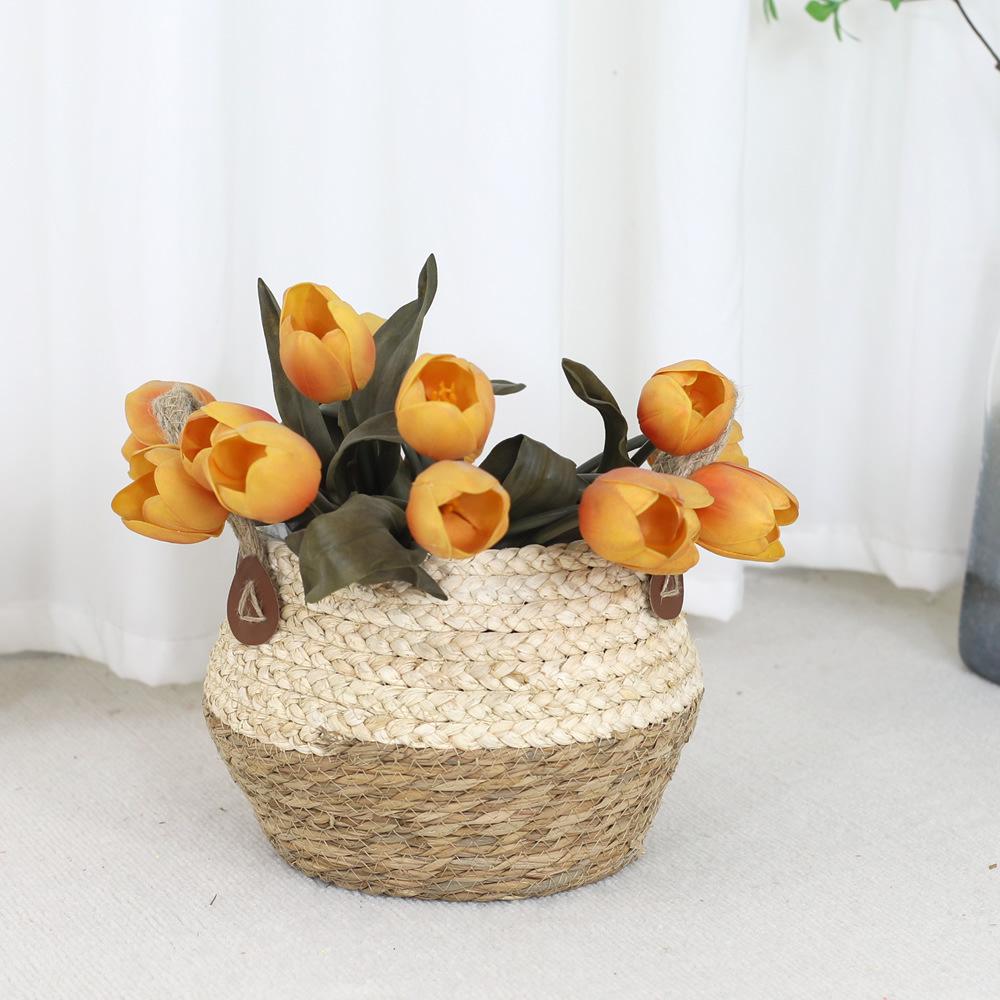 Rattan Woven Flower Basket: Hand-Held Green Plant & Flower Pot, Living Room Decoration & Storage Solution.