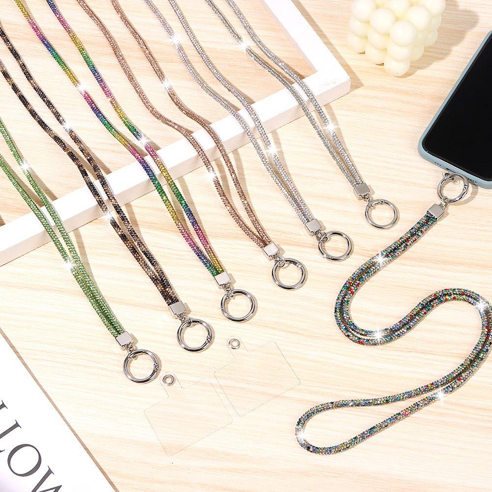 Lanyard para Teléfono con Pedrería Brillante Cadena de Cristal Diamante para Teléfono Correas Llavero Colgante Cuerda Antiperdida