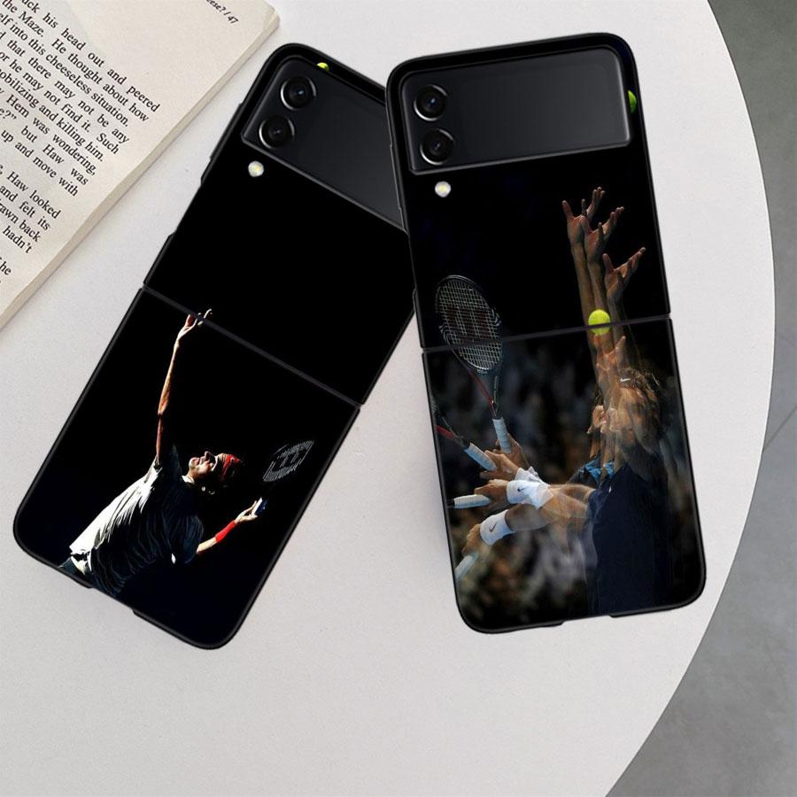 Tennis Racket Tennis Ball Phone Case For Samsung Z Flip 7 6 5G Galaxy Z Flip 5 4 3 Black Hard Cell Cover Luxury PC Shell Coque