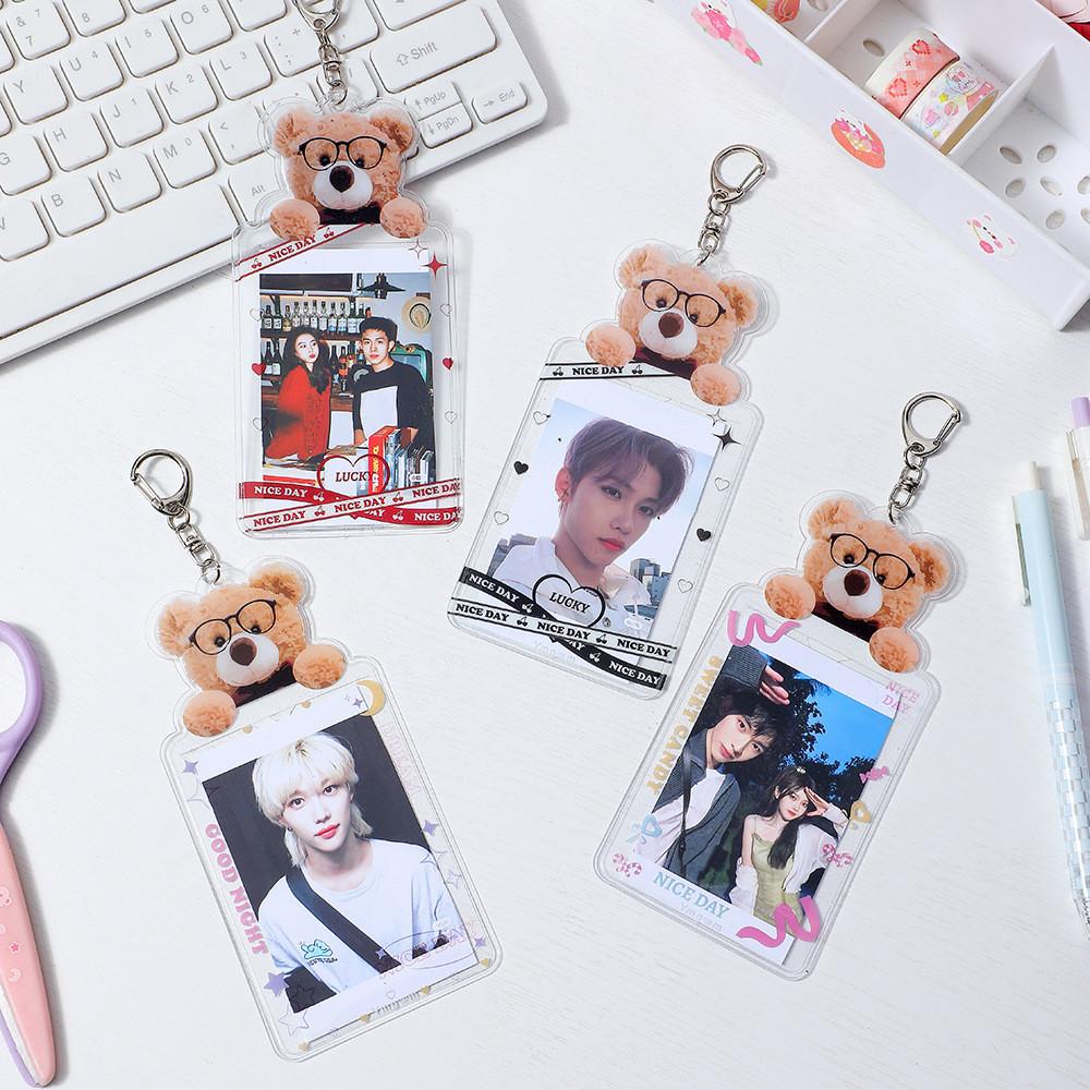 Cartoon Bear Key Chain Photo Display Card Bus Card Protective Students Sleeve