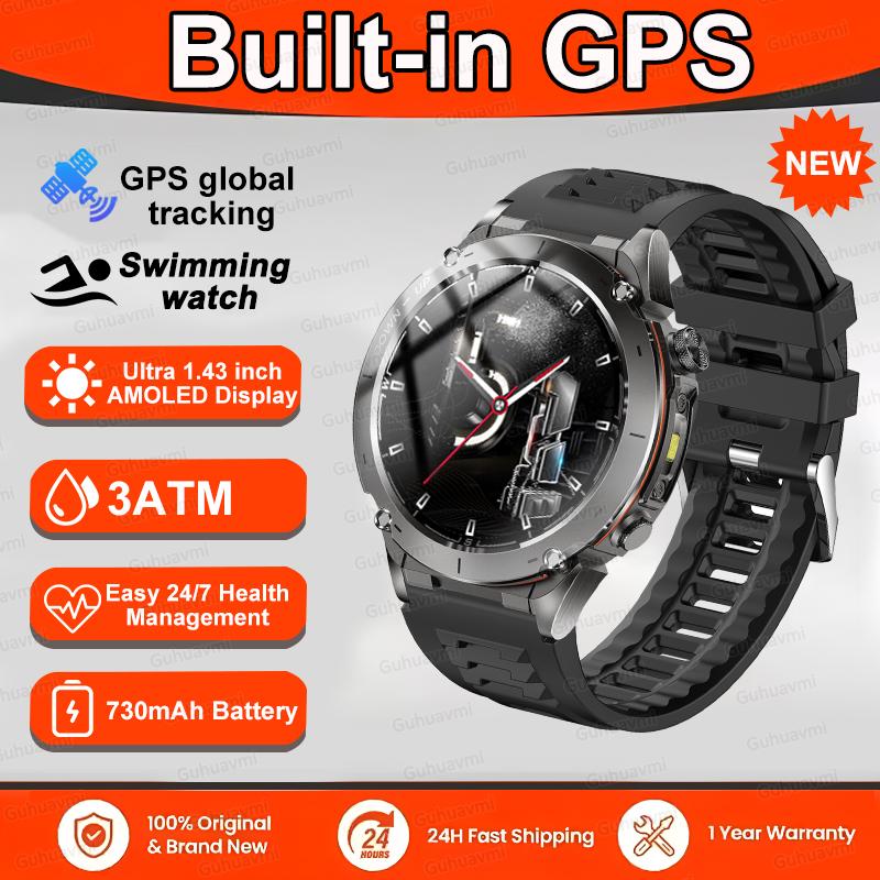 

New military GPS Swim Sport Men Smart Watch 10ATM Waterproof Dual-Band GNSS Clock Compass Altimeter Call 730mAh Smartwatch Dual-Band GNSS чёрный