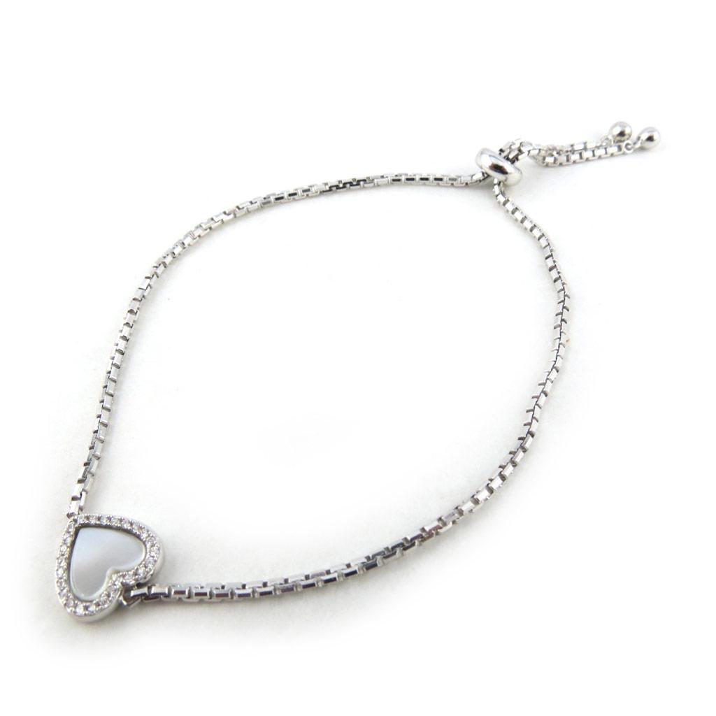Les Trésors De Lily [M9989] - Mother-of-pearl White 'Love' Silver Bracelet (rhodium-plated)