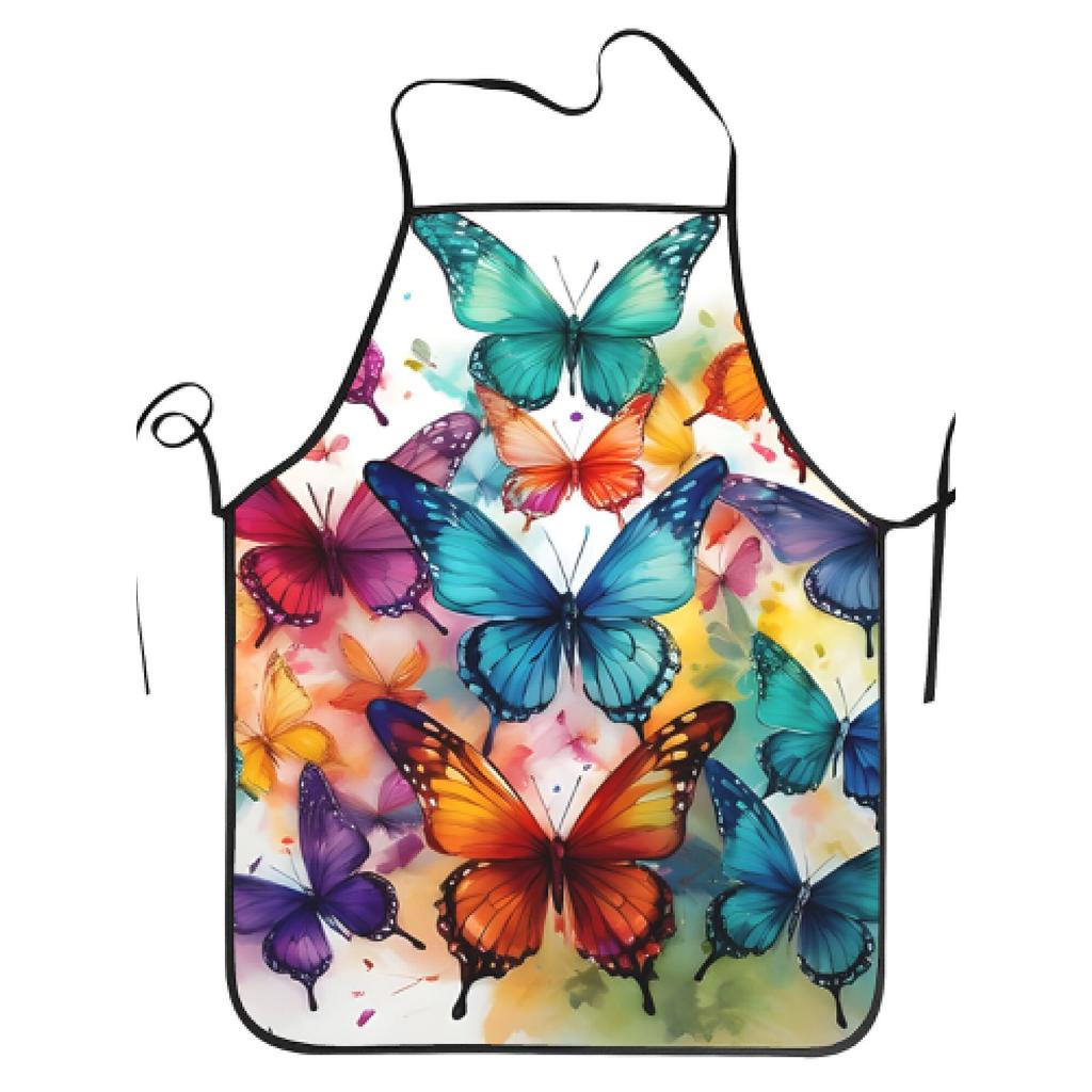 Colorful Butterfly & Flower Apron Suitable for Cooking, Hairdressing - Unisex Kitchen Apron with Hair, Bib for &, Hairdressers,