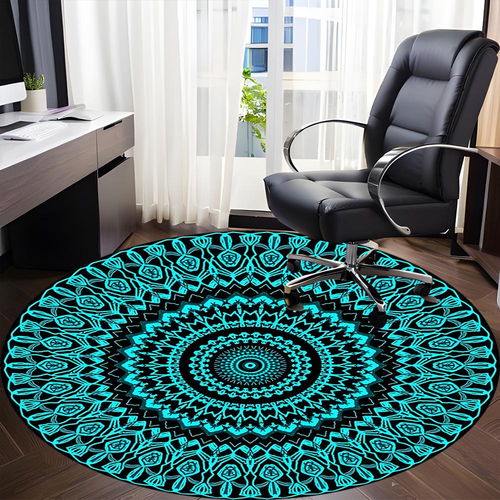 1pc Mandala Pattern Chair Carpet for Office Non-Slip,  Machine Washable Rug for Office, Room - Polyester, Machine Made yy251029205