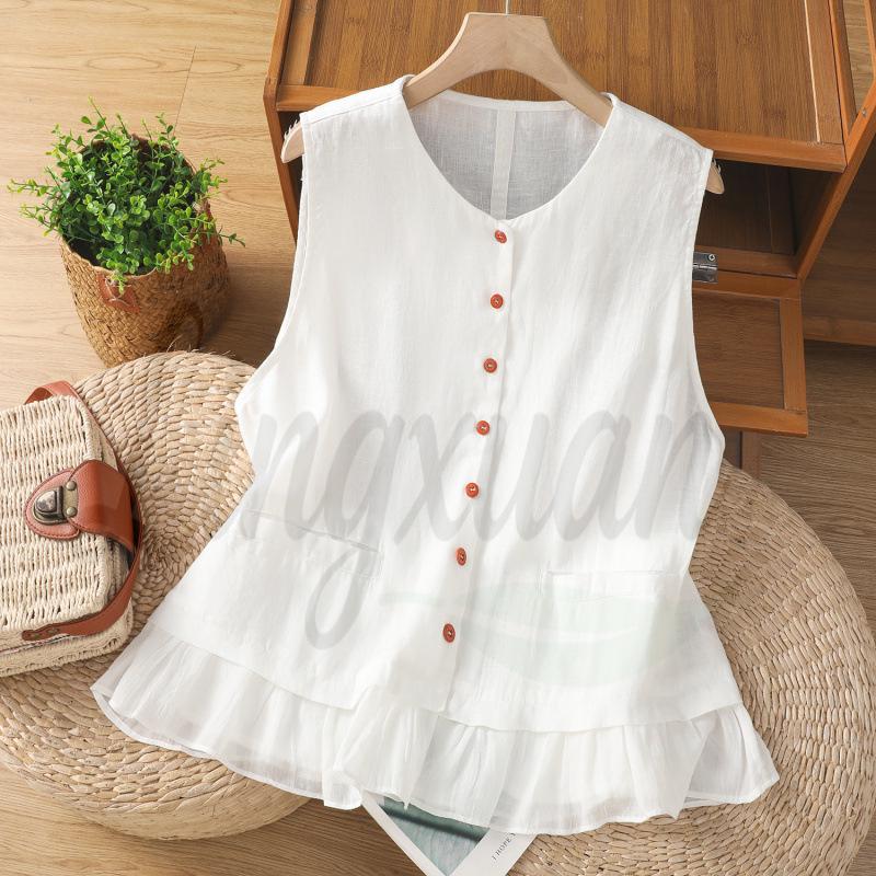 Exquisite Ruffle Elegant Lightweight Vest - Versatile Slimming Summer Layering Top Large белый